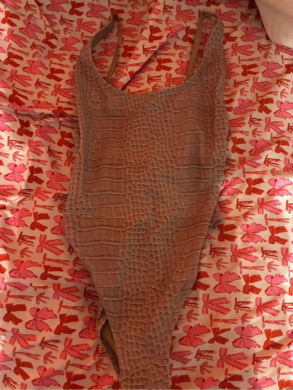 SKIMS Signature Swim Scoop Neck Onepiece in Dune Crocodile Print